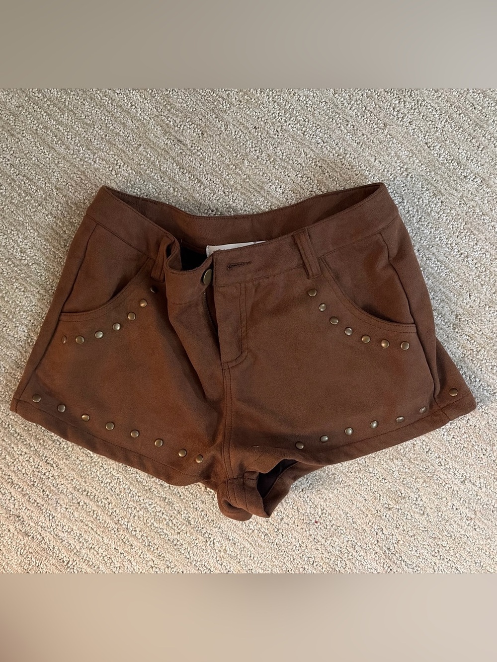 Women's Brown Studded High-Rise Shorts
